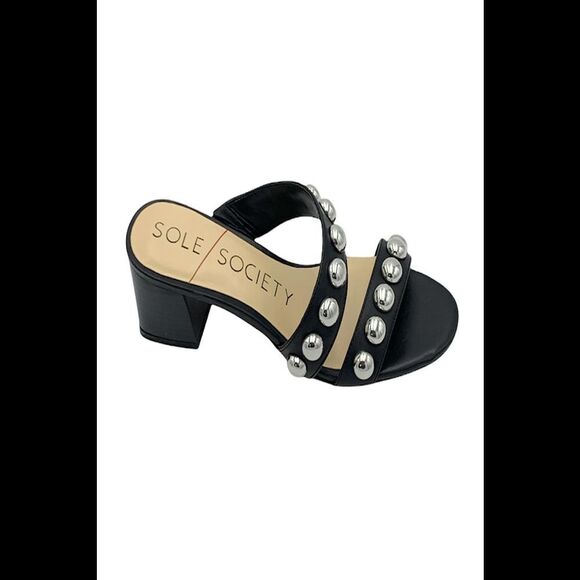 Sole Society Suede Studded Heeled Sandals Sasandra Black - Medium - Picture 1 of 5